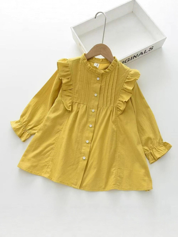 Meitenēm korejas stilā džinsa kleita ar garām piedurknēm, A līnijas siluets, 70–80% kokvilna, vecums 3–8 gadi, rudens 2025