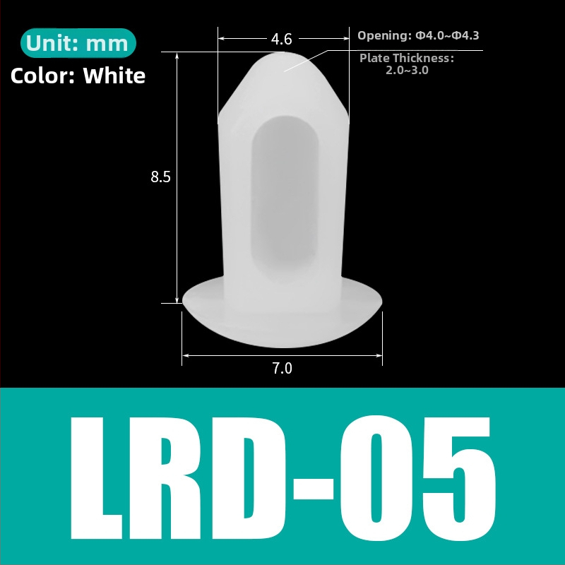 Nylonový nýt pre fixáciu PCB a strojových dosiek – LRD-04, Materiál: nylon, Typ nýtu