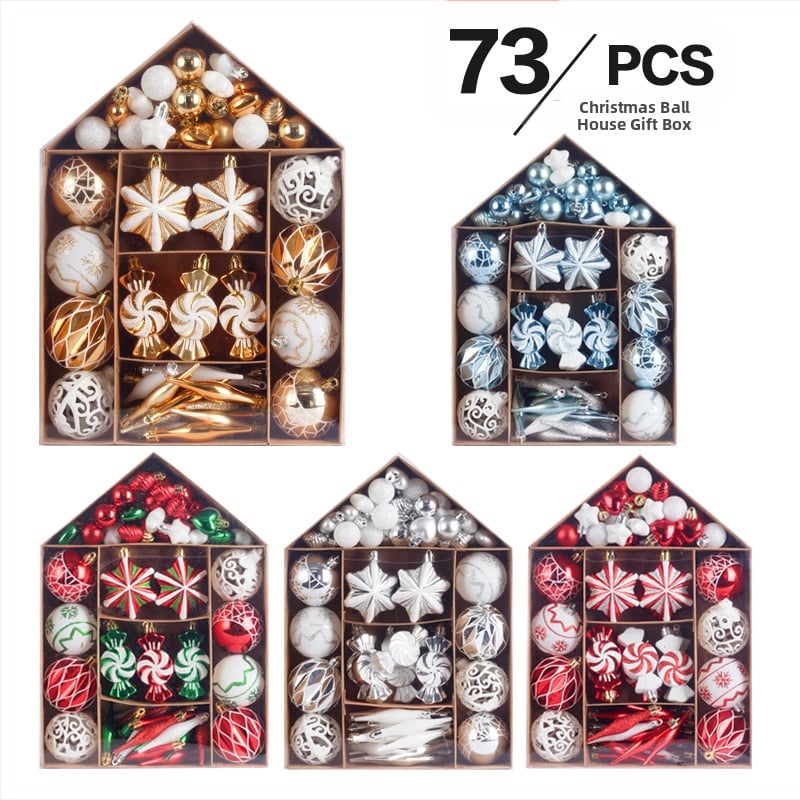 Plastiko Kalėdinių ornamentų rinkinys su namo motyvu, rankų darbo, skirtas įmonių dovanoms