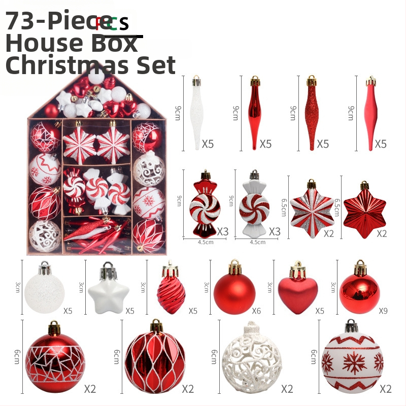 Plastiko Kalėdinių ornamentų rinkinys su namo motyvu, rankų darbo, skirtas įmonių dovanoms