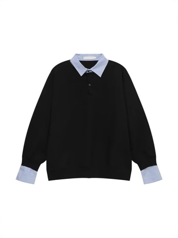 Vīriešu džemperis ar imitētu kreklu apkakli, divdaļīga ilūzija, brīvs piegriezums, garas piedurknes, poliesters