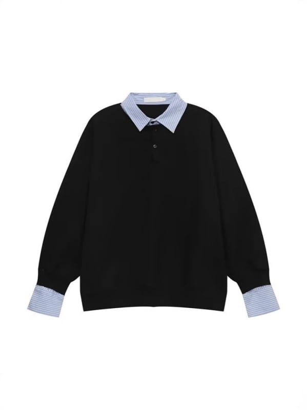 Vīriešu džemperis ar imitētu kreklu apkakli, divdaļīga ilūzija, brīvs piegriezums, garas piedurknes, poliesters