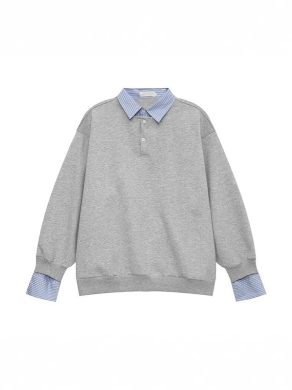 Vīriešu džemperis ar imitētu kreklu apkakli, divdaļīga ilūzija, brīvs piegriezums, garas piedurknes, poliesters