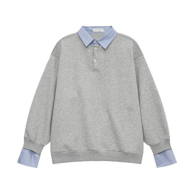 Vīriešu džemperis ar imitētu kreklu apkakli, divdaļīga ilūzija, brīvs piegriezums, garas piedurknes, poliesters