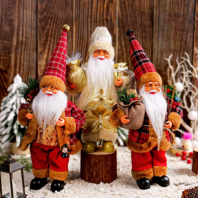 Álló Mikulás baba – karácsonyi dekoráció, cartoon és etnikus stílus, anyagok: műanyag és textil