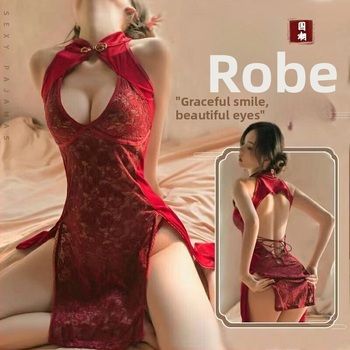 Plus-size sexy cheongsam noćna haljina s otkrivenim dekolteom