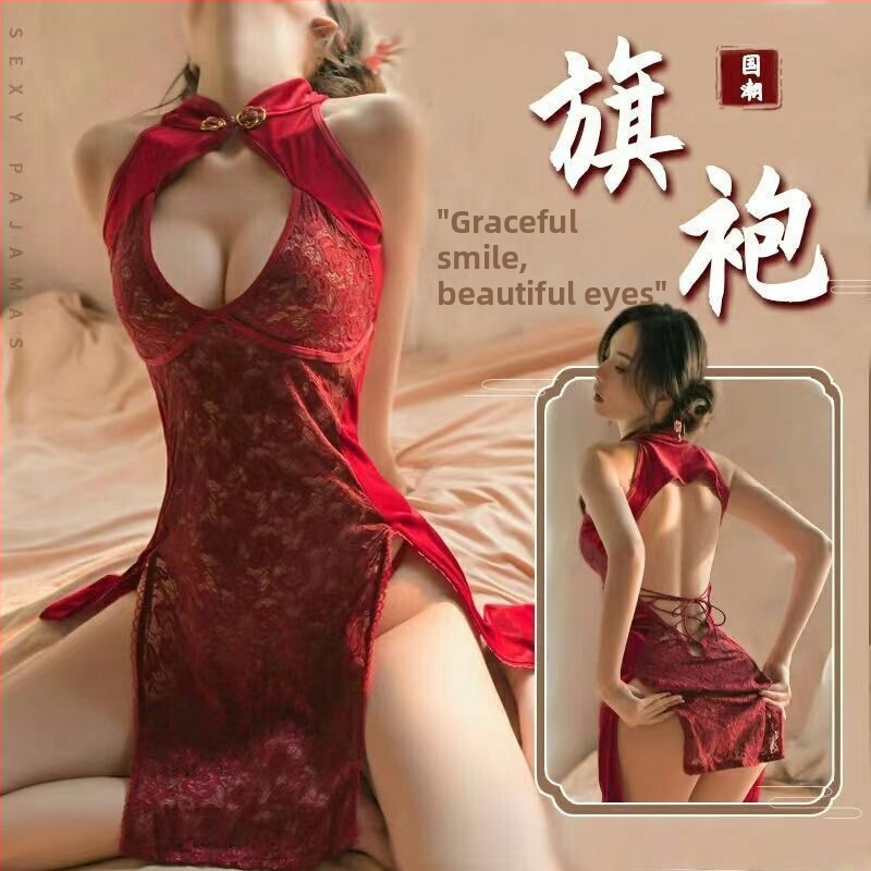 Plus-size sexy cheongsam noćna haljina s otkrivenim dekolteom