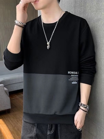 Vīriešu korejiešu stila džemperis, apaļā kakla izgriezums, garas piedurknes, šaurs piegriezums, burti drukā, poliestera audums