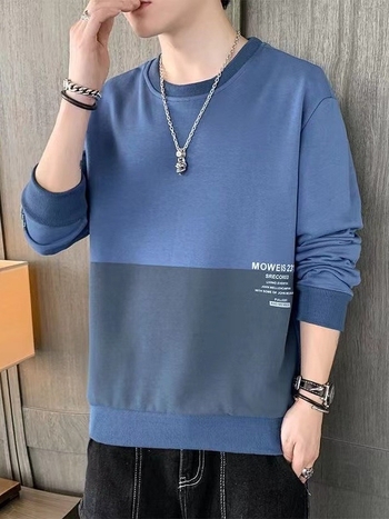 Vīriešu korejiešu stila džemperis, apaļā kakla izgriezums, garas piedurknes, šaurs piegriezums, burti drukā, poliestera audums