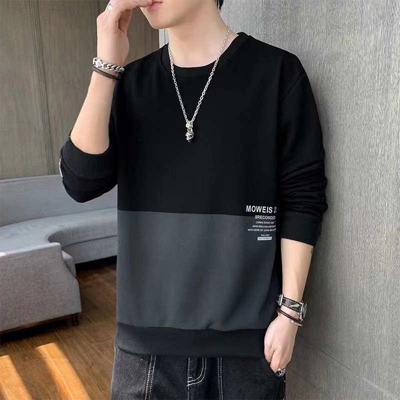 Vīriešu korejiešu stila džemperis, apaļā kakla izgriezums, garas piedurknes, šaurs piegriezums, burti drukā, poliestera audums