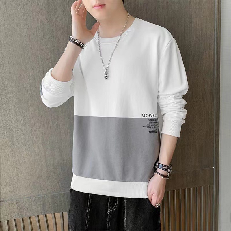 Vīriešu korejiešu stila džemperis, apaļā kakla izgriezums, garas piedurknes, šaurs piegriezums, burti drukā, poliestera audums