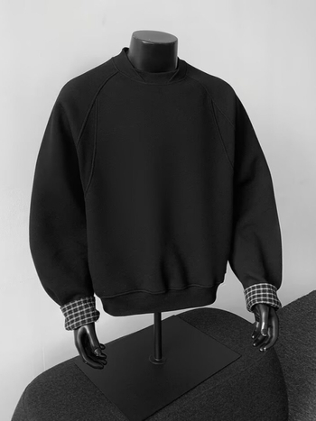 Deokonstruēts patchwork džemperis, kokvilnas maisījums 51–70%, raglanu piedurknes, bez apkakles, apaļš kakla izgriezums, puloveris, brīvs siluets