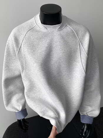 Deokonstruēts patchwork džemperis, kokvilnas maisījums 51–70%, raglanu piedurknes, bez apkakles, apaļš kakla izgriezums, puloveris, brīvs siluets