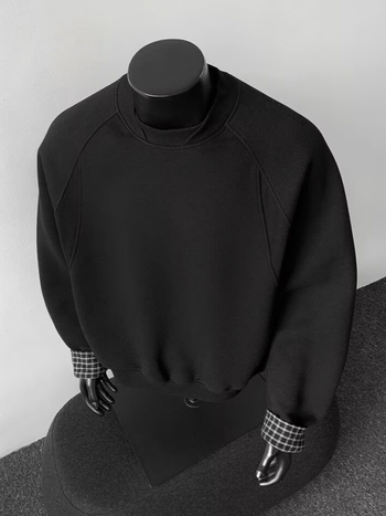 Deokonstruēts patchwork džemperis, kokvilnas maisījums 51–70%, raglanu piedurknes, bez apkakles, apaļš kakla izgriezums, puloveris, brīvs siluets