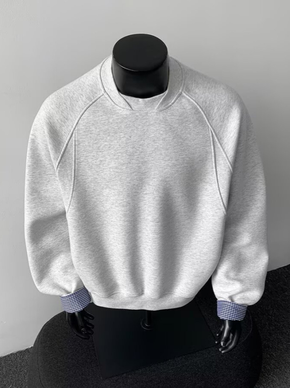 Deokonstruēts patchwork džemperis, kokvilnas maisījums 51–70%, raglanu piedurknes, bez apkakles, apaļš kakla izgriezums, puloveris, brīvs siluets