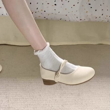 Pantofi femei Mary Jane, vârf rotund, toc mic și gros, curea cu cataramă, talpă din cauciuc