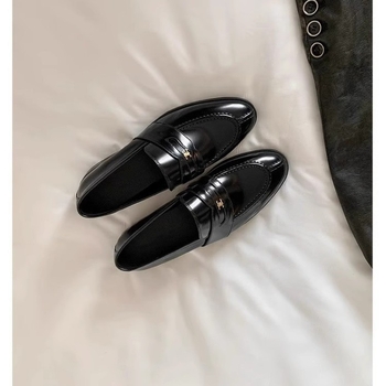 Ženske loafers, Sveučilišni stil, Dvostruka teleća koža gornji dio, Okrugla špička, 3–5 cm debeli pet