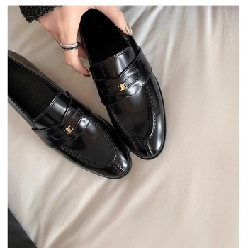 Ženske loafers, Sveučilišni stil, Dvostruka teleća koža gornji dio, Okrugla špička, 3–5 cm debeli pet