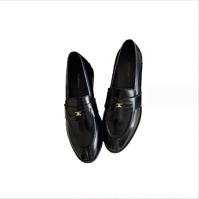 Ženske loafers, Sveučilišni stil, Dvostruka teleća koža gornji dio, Okrugla špička, 3–5 cm debeli pet