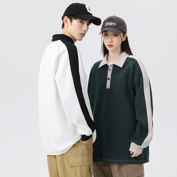 Vīriešu polo džemperis ar krāsu blokiem, augsta apkakle, garas piedurknes, brīvs griezums, poliester