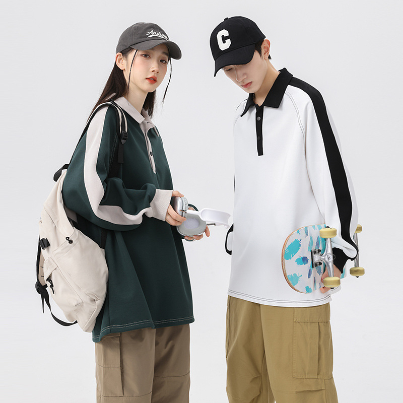 Vīriešu polo džemperis ar krāsu blokiem, augsta apkakle, garas piedurknes, brīvs griezums, poliester