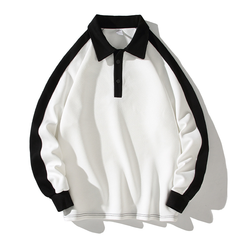 Vīriešu polo džemperis ar krāsu blokiem, augsta apkakle, garas piedurknes, brīvs griezums, poliester