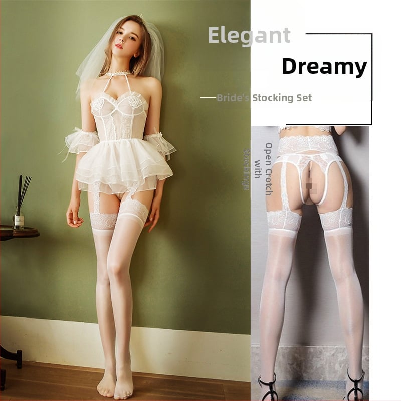 Līgavām iedvesots seksīgs tīkla naktsveļu komplekts, 100% spandex