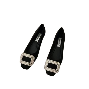 Loafers cu vârf drept, exterior textil, PU branț, talpă din cauciuc, toc plat