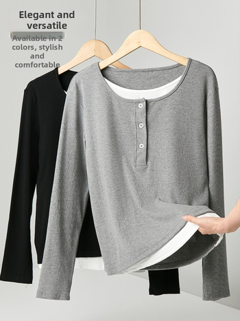 T-särk viskoosi–spandexi segu, pikkade varrukatega, ümmarguse kaelusega, vaba lõikega.