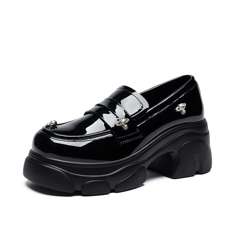 Loafer cipő kerek orrú, PU felsőrész, 6-8 cm vastag sarok, PU talp