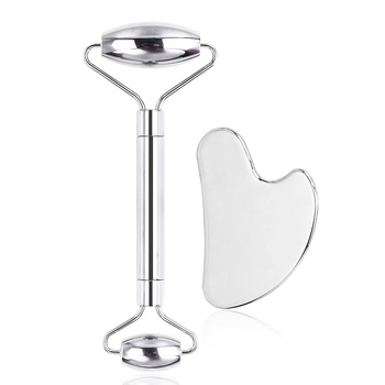 Dehuicheng Veidojo masažo ritinėlį iš nerūdijančio plieno – gua sha įrankis veidui ir akių zonai, rankinis, be elektros, neigiamų jonų funkcija