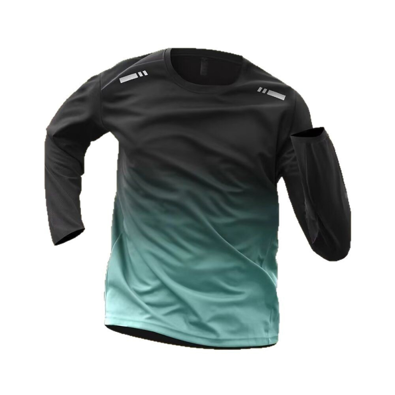 Meeste pikkade käistega sportlik T-särk, polüestervõrkkiud, hingav ja niiskust juhtiv, õhuke, 180 g