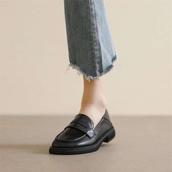 Ženske loaferice: retro stil, mikrovlaknen gornji dio, zaobljena špička, slip-on, niska peta, gumeni potplat