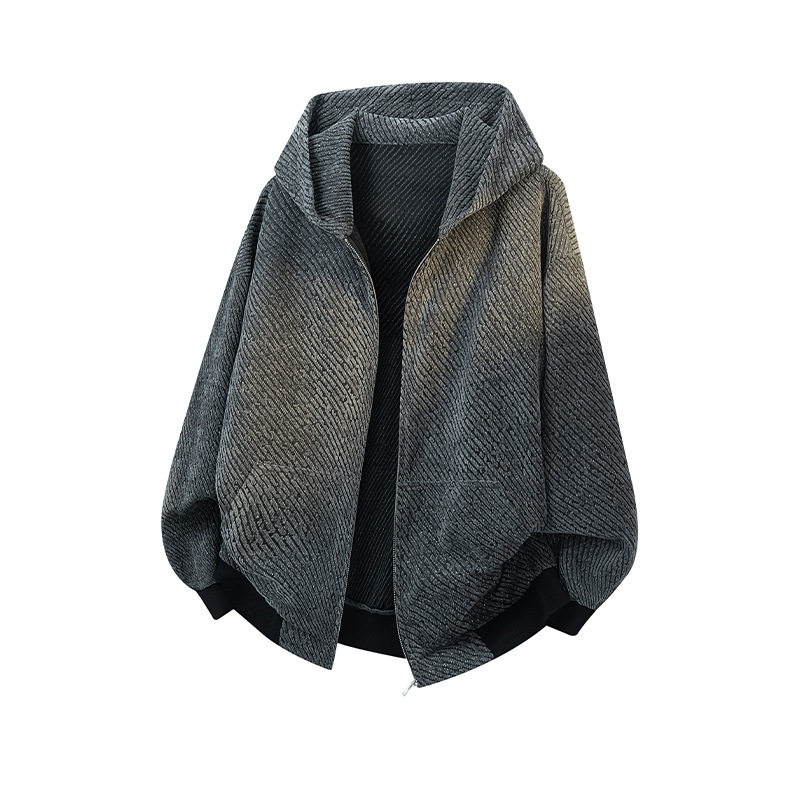 Csíkos kötött modellű dzseki kapucnival, cipzárral, poliészter anyag, laza szabás