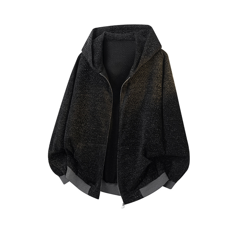 Csíkos kötött modellű dzseki kapucnival, cipzárral, poliészter anyag, laza szabás