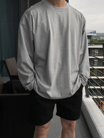 T-särk, Korea-stiil, lõdva lõikega, 96% puuvillane, ümmarguse kaelusega, pikkade varrukatega