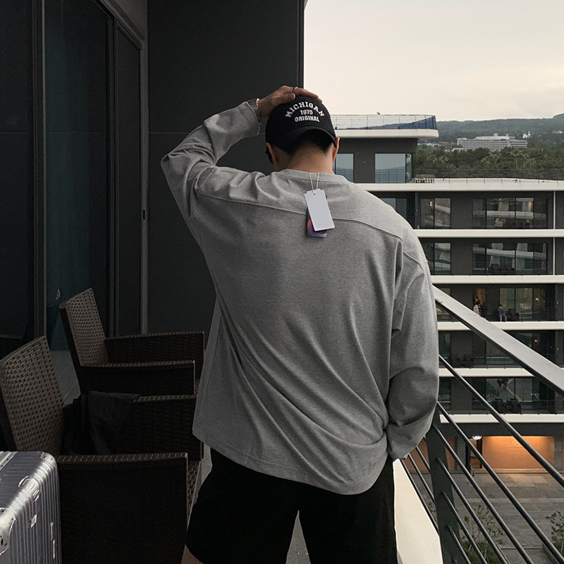 T-särk, Korea-stiil, lõdva lõikega, 96% puuvillane, ümmarguse kaelusega, pikkade varrukatega