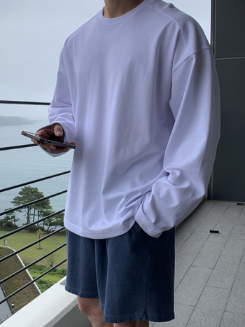 Asclo Korea stiilis vaba T-särk ümmarguse kaelusega, pikkade varrukatega, 96% puuvillane