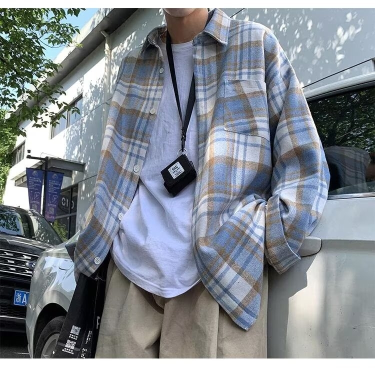 Dzseki Hongkong-stílusban, kockás minta, gallér lapel, laza szabásvonal, egysoros gombolás