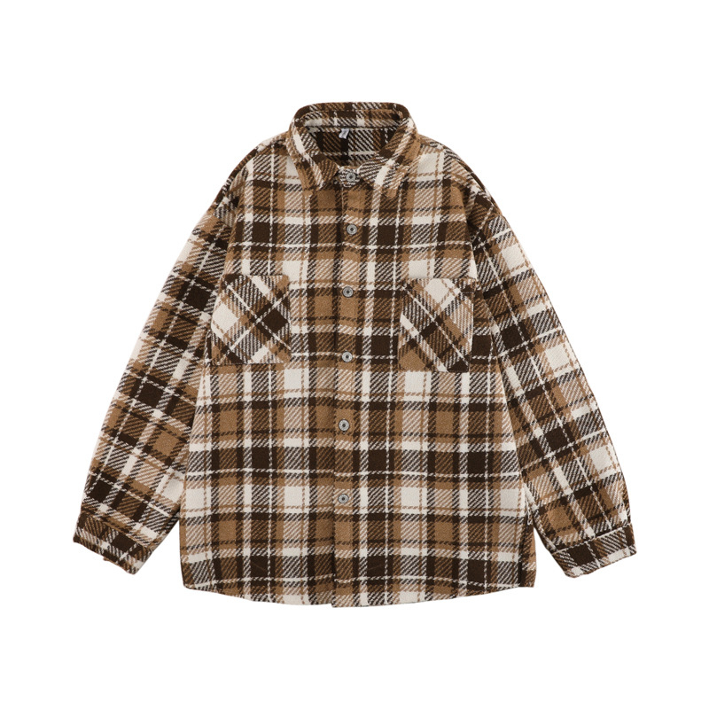 Dzseki Hongkong-stílusban, kockás minta, gallér lapel, laza szabásvonal, egysoros gombolás