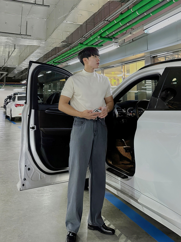 Kootud T-särk lühikeste käistega, ümmarguse kaelusega, polüester, ühtlane muster, lai laia lõige