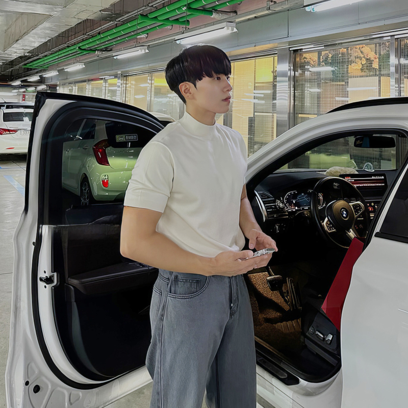 Kootud T-särk lühikeste käistega, ümmarguse kaelusega, polüester, ühtlane muster, lai laia lõige
