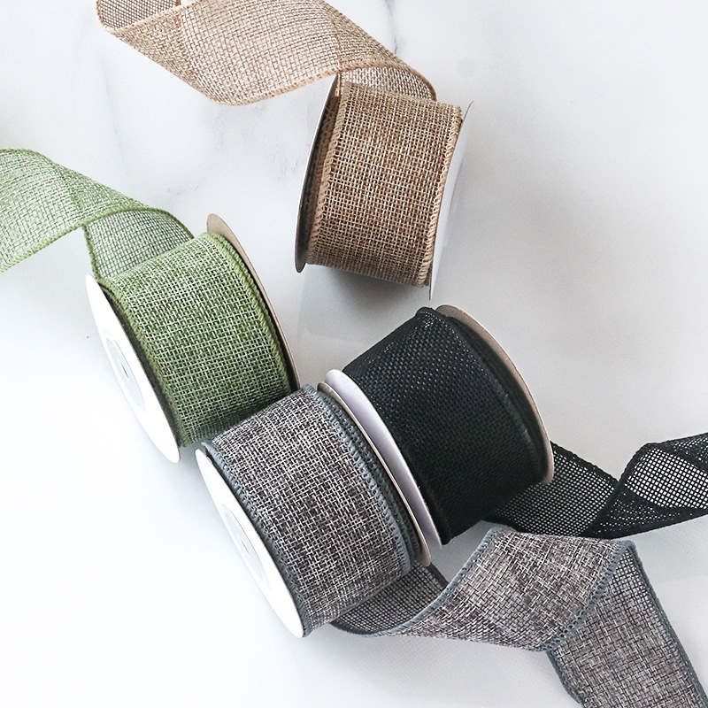 Poliesterio imitacijos lino juostelė vestuvėms ir Kalėdų vakarėliams, vielinis kraštas, prekinis ženklas Color imitation hemp webbing