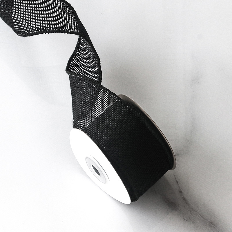 Poliesterio imitacijos lino juostelė vestuvėms ir Kalėdų vakarėliams, vielinis kraštas, prekinis ženklas Color imitation hemp webbing