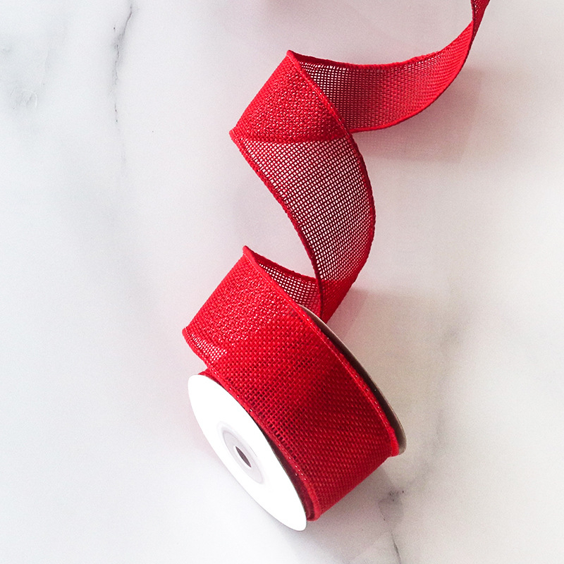 Poliesterio imitacijos lino juostelė vestuvėms ir Kalėdų vakarėliams, vielinis kraštas, prekinis ženklas Color imitation hemp webbing