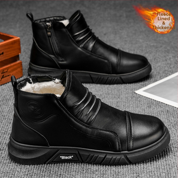Žieminiai vyriški odiniai botai su storesne šilumine izoliacija, viršus iš sintetinės odos, PVC padai