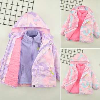 Lányoknak szóló téli kabát levehető kapucnival, hosszú ujjú, cipzáras zárás, poliészter bélés