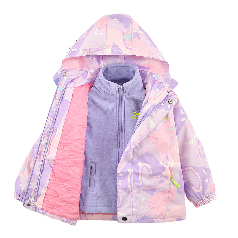 Lányoknak szóló téli kabát levehető kapucnival, hosszú ujjú, cipzáras zárás, poliészter bélés
