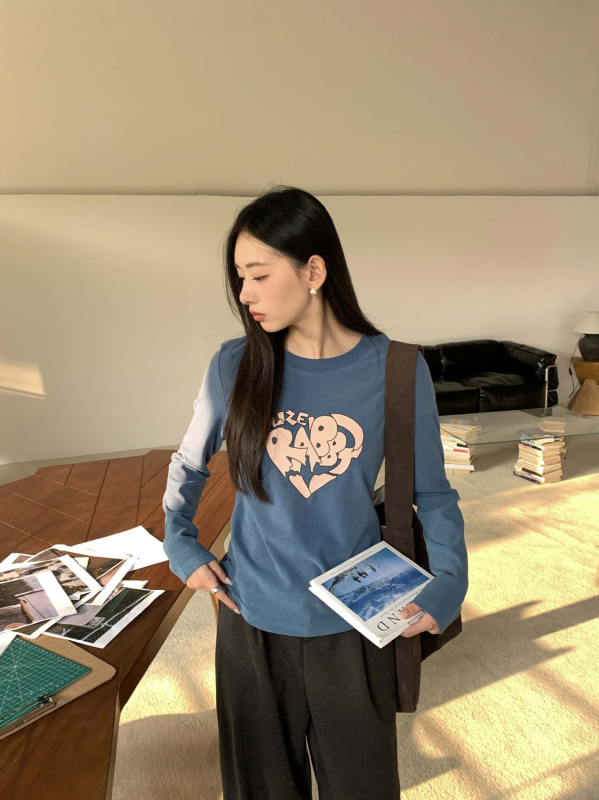 Tricou T-shirt stil coreean relaxat, imprimeu text, 90-95% poliester, Slim fit