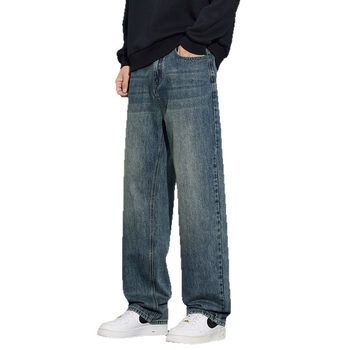 Meeste vaba lõikega ja sirgete säärtega teksad, tõmblukk, tasku kaunistused, puuvillane kauboi kangas, talv 2025